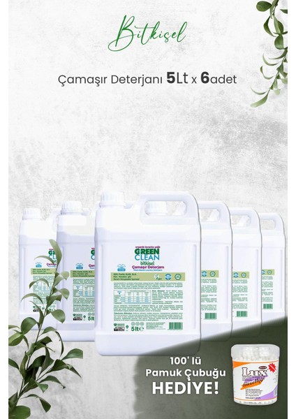 Green Clean Organik Çamaşır Deterjanı 5 Lt x 6 Adet ve Hediyeli