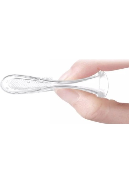 2'li Mini Bebek Çocuk Parmak Diş Fırçası + Mavi ve Şeffaf Saklama Kabı Seti 2 Adet