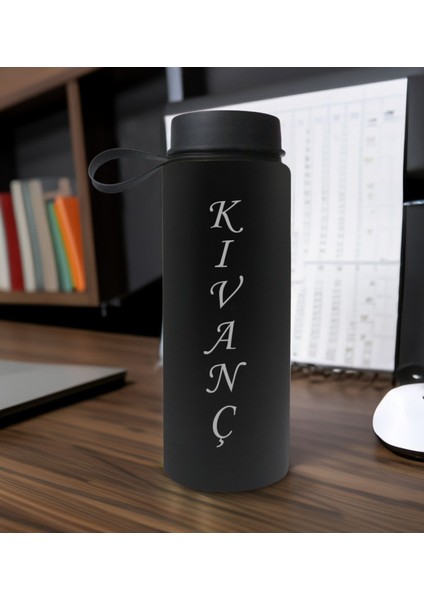 Gift Kişiye Özel Isimli Siyah Renkli Cam Matara 500ML, Sevgiliye, Arkadaşa Hediye, Isimli Cam Matara, Ofis Hediyesi