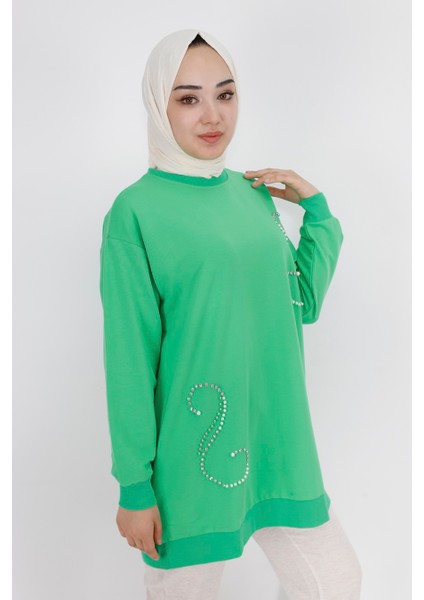 2081 Inci Taş Detaylı 2 Iplik Sweatshirt