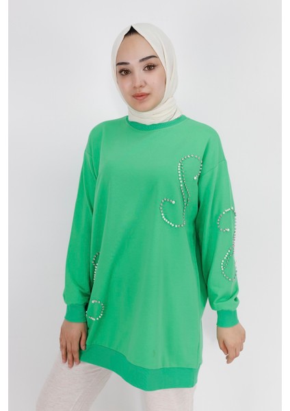 2081 Inci Taş Detaylı 2 Iplik Sweatshirt modelleri