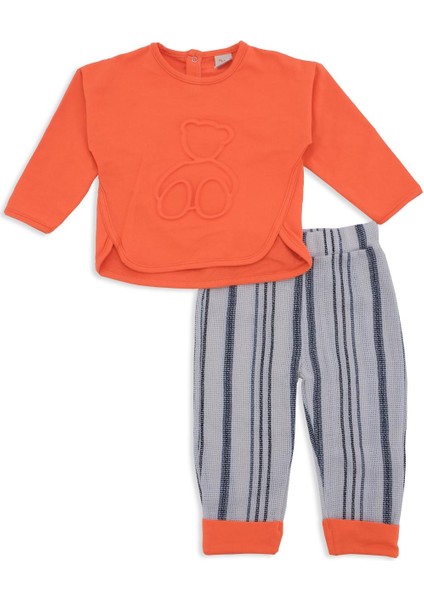 Erkek Bebek Çocuk Gofre Kabartma Ayı 2'li Alt Üst Pantalon Takım