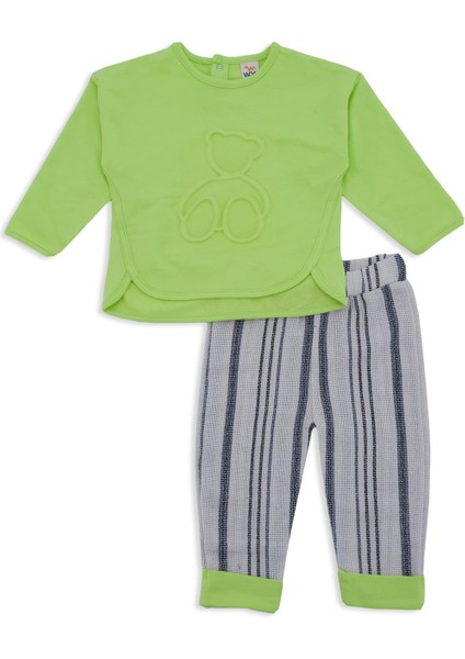 Erkek Bebek Çocuk Gofre Kabartma Ayı 2'li Alt Üst Pantalon Takım