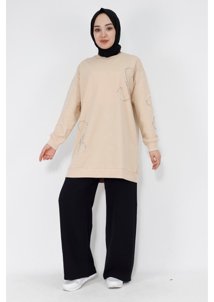 2081 Inci Taş Detaylı 2 Iplik Sweatshirt fırsatları