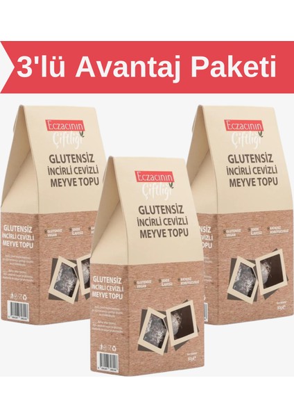 Eczacının Çiftliği Glutensiz Incirli Cevizli Meyve Topu 90g X 3 Adet / Vegan, Şeker Ilavesiz, Katkısız, Koruyucusuz