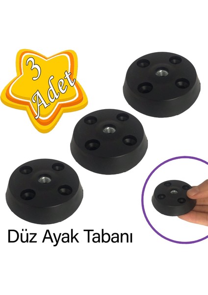 3 Adet Düz Ayak Tabanı Siyah Mobilya Masa Sehpa Ayağı Bağlantı Aparatı Plastik