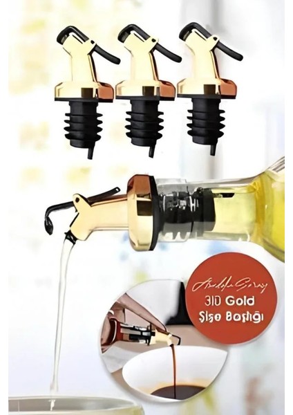 Gold Sızdırmaz 3' Lü Yağdanlık Tıpası (Yağdanlık Başlığı, Tapa, Tıpa, Kapaklı Şişe Ucu)