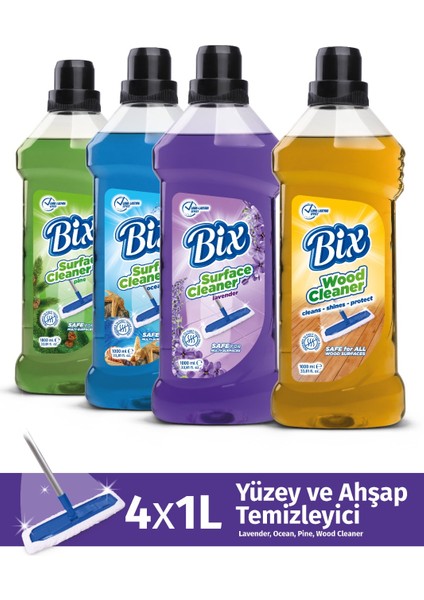 3 Farklı Yüzey Temizleyici ve Ahşap Temizleyici 4 x 1 L