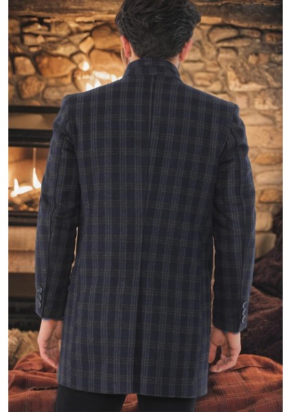 Erkek Palto Uzun Kol Çizgili Desenli Açık Lacivert %70 Yün 30 Polyester fiyatları