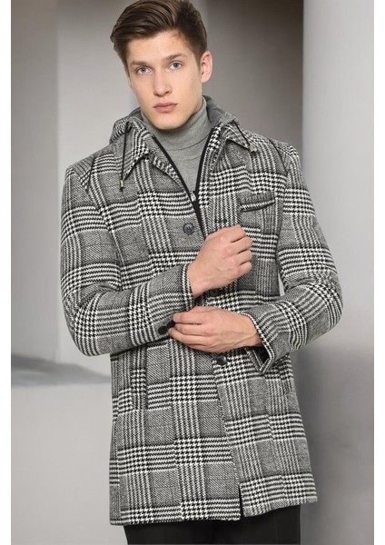 PLT8335 Dewberry Erkek Palto-Açık Desenli Siyah