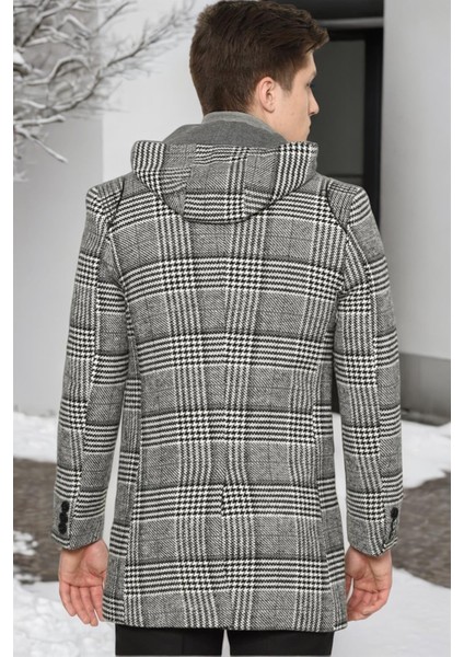 PLT8335 Dewberry Erkek Palto-Açık Desenli Siyah