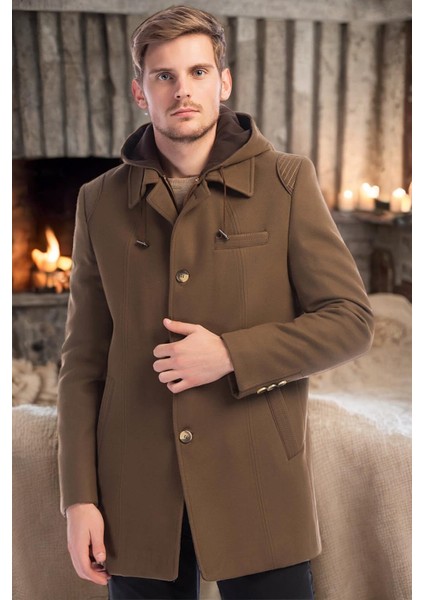 PLT8335 Dewberry Erkek Palto-Düz Camel