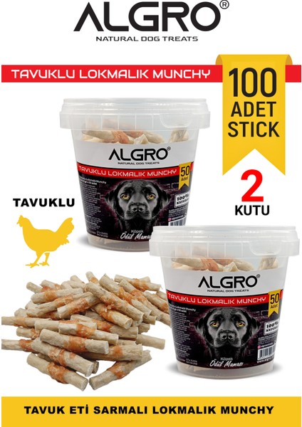 %100 Tavuk Göğüs Etli Lokmalık Munchy Stick 50 Adet