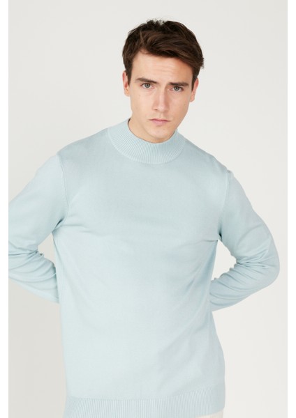 ALTINYILDIZ CLASSICS Erkek Su Yeşili Standart Fit Normal Kesim Yarım Balıkçı Yaka Triko Kazak modelleri