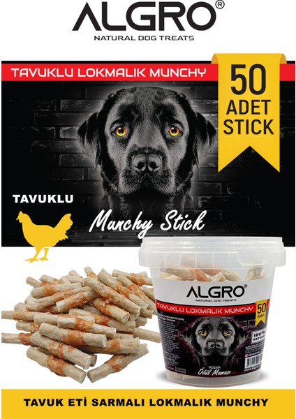%100 Tavuk Göğüs Etli Lokmalık Munchy Stick 50 Adet