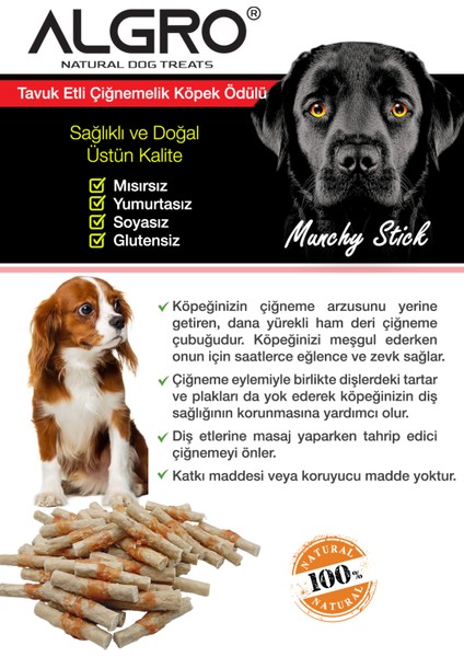 %100 Tavuk Göğüs Etli Lokmalık Munchy Stick 50 Adet