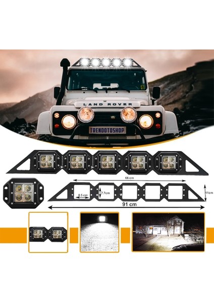 Off Road 4 Ledli Gömme Beyaz 5'li Sis Lambası Uyumlu 12-24 Volt