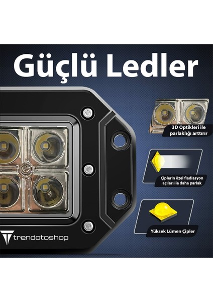 Off Road 4 Ledli Gömme Beyaz 5'li Sis Lambası Uyumlu 12-24 Volt