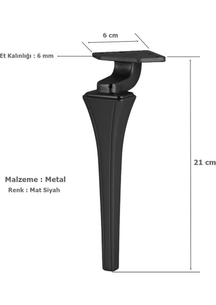 Venüs Lüx Metal Ayak 21 cm Mat Siyah Mobilya Koltuk Ayağı fiyatları