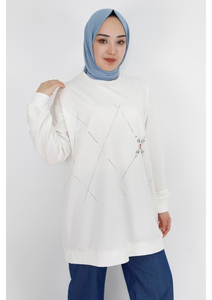 2196 Taş Desenli 2 Iplik Sweatshirt