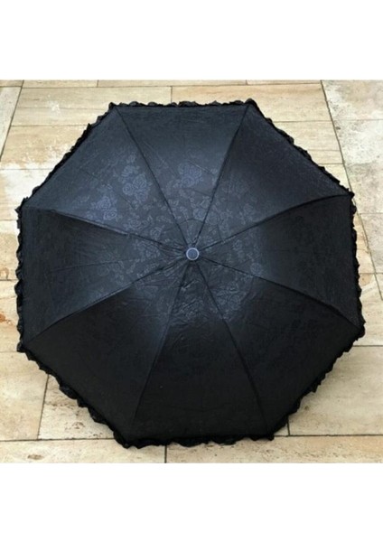 Siyah Çiçek Desenli Şemsiye