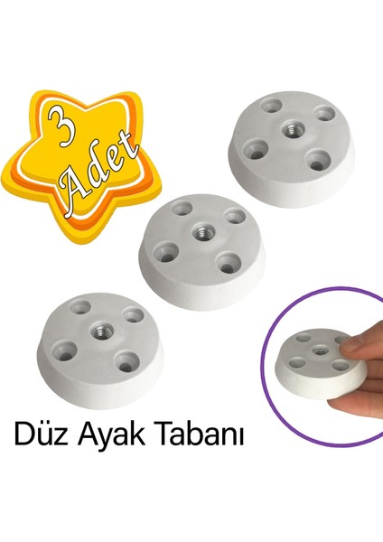 3 Adet Düz Ayak Tabanı Beyaz Mobilya Masa Sehpa Ayağı Bağlantı Aparatı Plastik