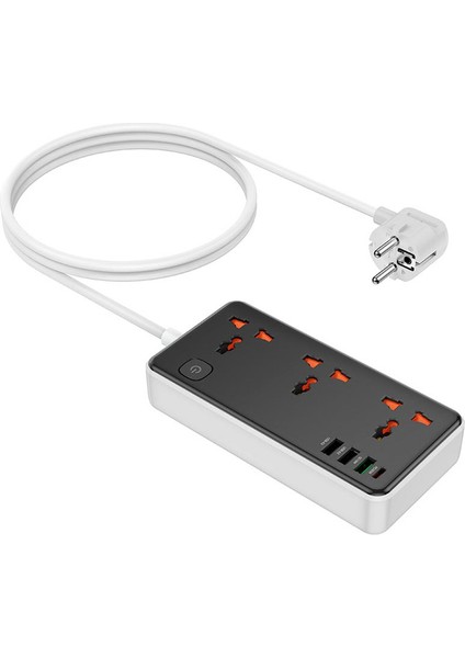 AC8A 2500W 3 Priz + 3 USB + 30W Type-C Multifonksiyonel Priz Çoğaltıcı Şarj Aleti