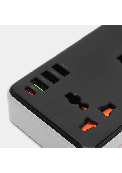 AC8A 2500W 3 Priz + 3 USB + 30W Type-C Multifonksiyonel Priz Çoğaltıcı Şarj Aleti