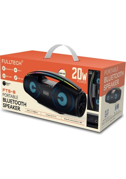 USB / Tf Kart / Aux LED Işıklı 20W Bluetooth Hoparlör Siyah Fts8