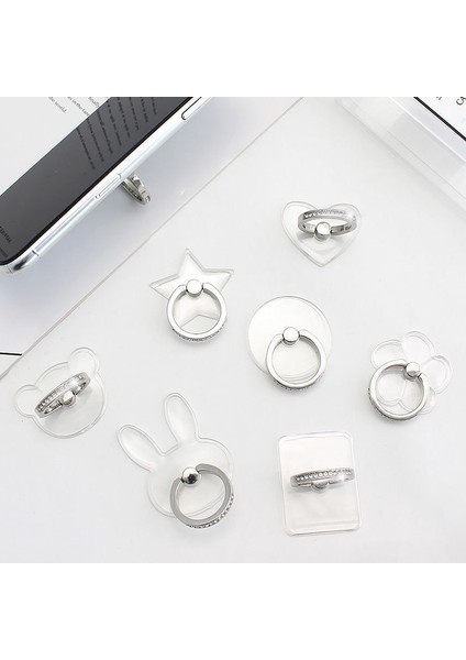 A23-TAVŞAN Stili Parmak Yüzük Cep Telefonu Akıllı Telefon Standı Tutucu Cep Akıllı Yuvarlak Telefon Yüzük Şeffaf Kedi Tutucu Kalp Soketi Araç Montaj Standı (Yurt Dışından) modelleri