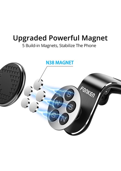 Siyah Tutucu Stili Fonken Araç Telefonu Tutacağı Mobil Manyetik Araç Tutacağı Standı Araba Havalandırma Klipsi Dağı Alüminyum Alaşım Arabada 360 Döndürme Tutacağı (Yurt Dışından) indirimleri