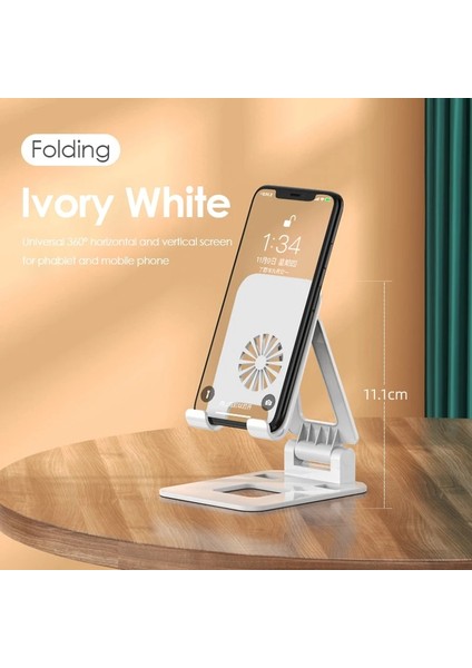 Z57-FOLDING2-BEYAZ Stili Z57 Masaüstü Telefon Standı Katlanır Evrensel Tablet Telefon Tutucu Tembel Ipad Canlı Web Dersi Braketi Teleskopik Metal Taşınabilir (Yurt Dışından)