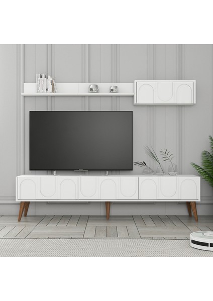 Variant Lyon Duvar Raflı Tv Ünitesi - Beyaz / Ceviz