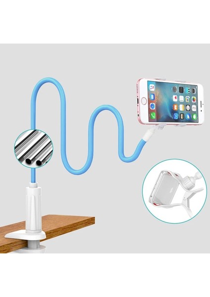 Açık Mavi Tarzı 360 Klip Cep Telefonu Tutucu Standı Taşınabilir Esnek Tembel Yatak Masaüstü Braketi Montaj Standı Taban Braketi Desteği 75CM (Yurt Dışından) fırsatları