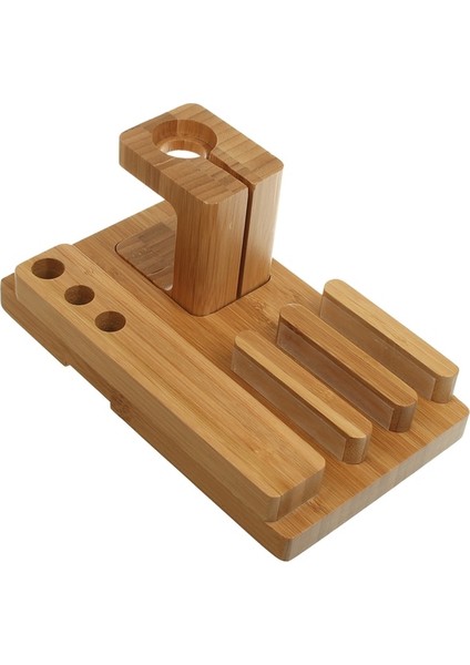 3'ü 1 Arada Stil Bambu Ahşap iPhone iPad Tablet Telefon Için Masaüstü Standı Telefon Standı Tutucu Şarj Cihazı Apple Watch Için Şarj Dock Istasyonu (Yurt Dışından)