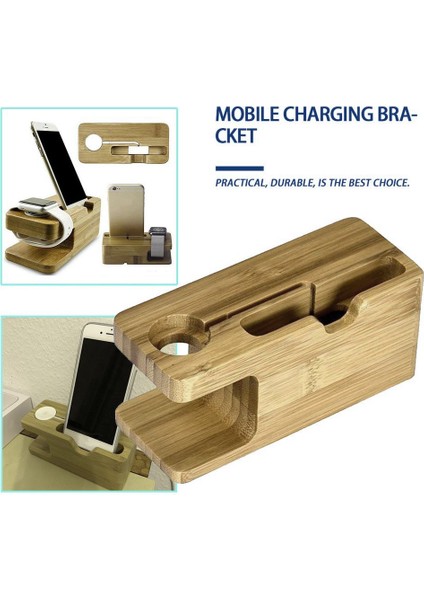 3'ü 1 Arada Stil Bambu Ahşap iPhone iPad Tablet Telefon Için Masaüstü Standı Telefon Standı Tutucu Şarj Cihazı Apple Watch Için Şarj Dock Istasyonu (Yurt Dışından)