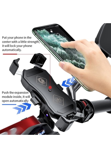 Şarj Tarzı Yok Motosiklet Telefon Tutucu 15W Kablosuz Şarj Cihazı Qc3.0 Tel Şarj Braketi Yarı Otomatik Stand 360 Derece Mobil Cep Telefonu Desteği (Yurt Dışından)
