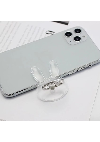 A21-TAVŞAN Stili Parmak Yüzük Cep Telefonu Akıllı Telefon Standı Tutucu Cep Akıllı Yuvarlak Telefon Yüzük Şeffaf Kedi Tutucu Kalp Soketi Araç Montaj Standı (Yurt Dışından)