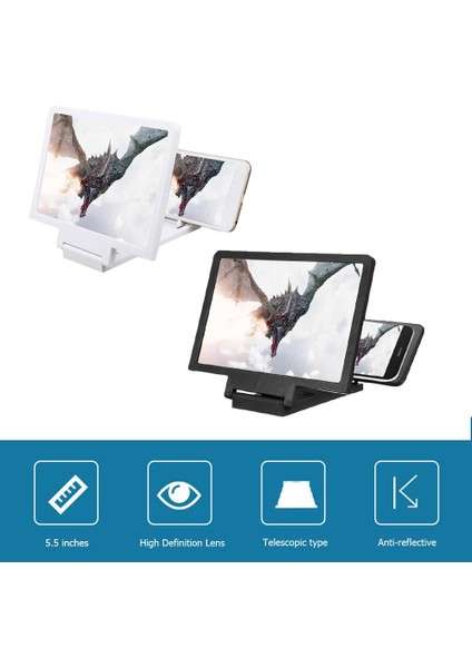 Siyah Stil 5.5 Iyon Ekran Tutucu 3D Cep Telefonu Ekran Büyüteç Hd Amplifikatör Standı Film Video Masaüstü Katlanabilir Tutucu Braketi (Yurt Dışından)