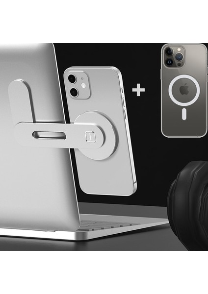 IP13PROMAXCASE Combo Stili iPhone Serisi Için Dizüstü Cep Telefonu Montajı, Katlanabilir Metal Yapıştırma Tabanı Ofis Monitörü Manyetik Tutucu Cep Telefonuna Uyarlama (Yurt Dışından)