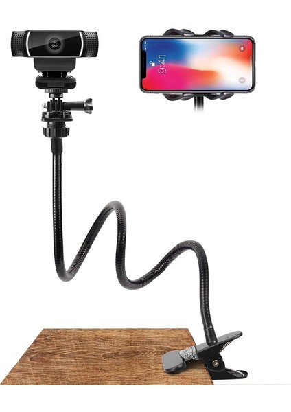 Ağ Kamerası Için Webcam Montaj Standı Tutucu Standı Masaüstü Kelepçe Masa Telefon Braketi Cep Telefonu Için Esnek Boynu ile (Yurt Dışından)