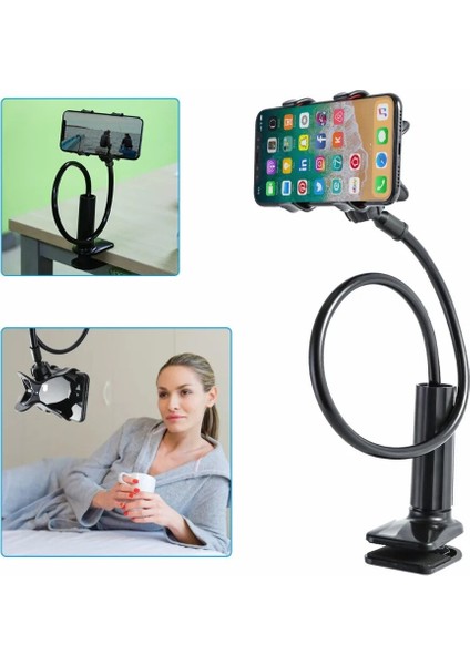 Siyah Stil Evrensel Telefon Tutucu Yatak Masası Klip Tembel Esnek Deve Boynu Kelepçe Uzun Arms iPhone Için Montaj Yatak Masası Cep Telefonu Tutucu (Yurt Dışından) modelleri