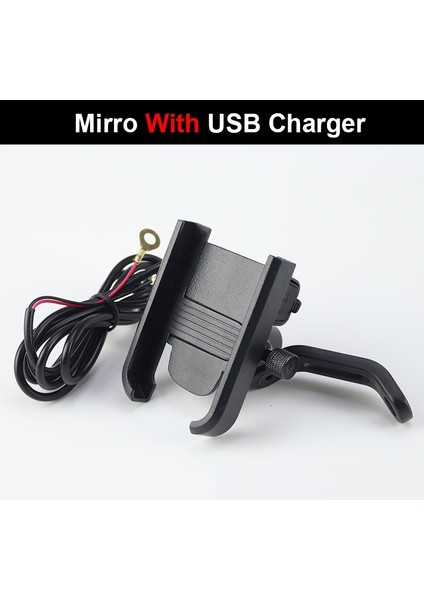 USB Tarzı Mirro Alüminyum Bisiklet Motosiklet Telefon Tutucu USB Şarj Braketi 360 Derece Motosiklet Bisiklet Gidon Dikiz Telefon Desteği Dağı (Yurt Dışından)
