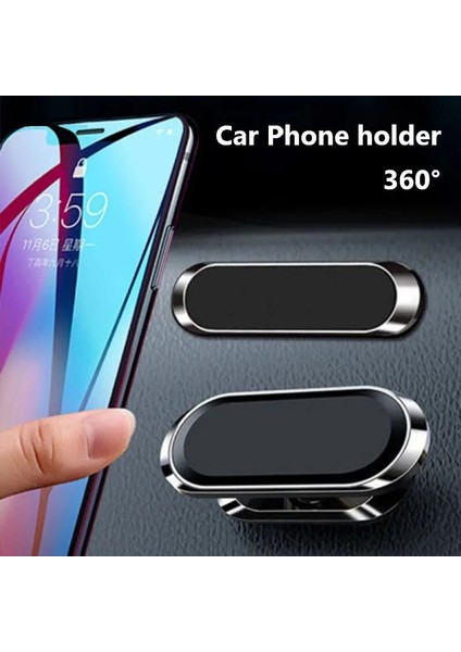 Gümüş1 Tarzı Oppselve Manyetik Araç Telefonu Tutucu Dönebilen Mini Şerit Şekli Standı Huawei Metal Güçlü Mıknatıs Gps Araç Montajı iPhone 11 Için (Yurt Dışından)