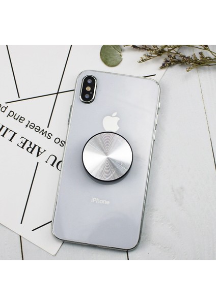 Katlanır Gümüş Tarzı 1 Adet Metal Plaka Yuvarlak Cep Cep Telefonu Katlanır Streç Braket Telefon Tutucu Desteği (Yurt Dışından)