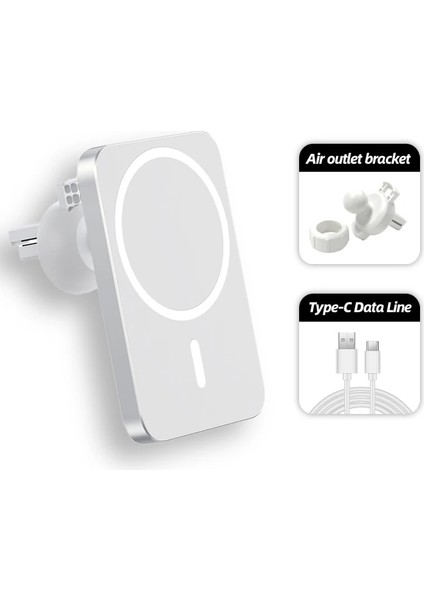 Beyaz Stil 15W Manyetik Kablosuz Araç Şarj Cihazı Montajı Adsorbe Edilebilir Telefon iPhone Pro Max Mini Adsorpsiyon Hızlı Kablosuz Şarj Tutucu (Yurt Dışından)