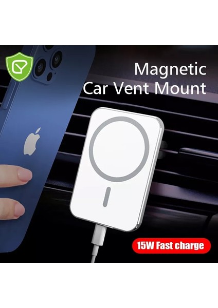 Beyaz Stil 15W Manyetik Kablosuz Araç Şarj Cihazı Montajı Adsorbe Edilebilir Telefon iPhone Pro Max Mini Adsorpsiyon Hızlı Kablosuz Şarj Tutucu (Yurt Dışından) fırsatları