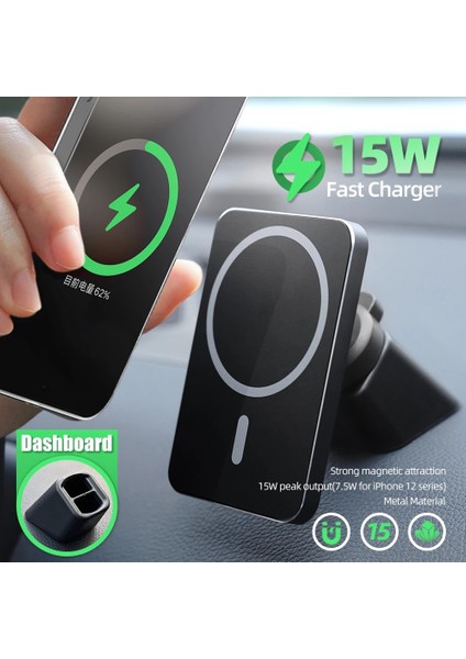 Beyaz Stil 15W Manyetik Kablosuz Araç Şarj Cihazı Montajı Adsorbe Edilebilir Telefon iPhone Pro Max Mini Adsorpsiyon Hızlı Kablosuz Şarj Tutucu (Yurt Dışından) indirimleri