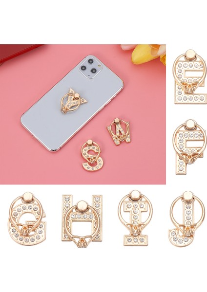 B Tarzı 360 Döndürme Evrensel A-Z Mektup Standı Çok Fonksiyonlu Cep Telefonu Braketi Alfabe Lüks Parmak Yüzük Tutucu Tembel Telefon Tutucu (Yurt Dışından) modelleri