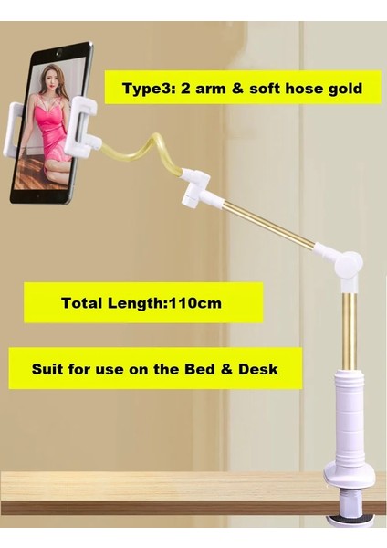 3 Altın Stili Yazın iphone Katlanır Uzun Kol Cep Telefonu Tutacağı Yatak Akıllı Telefon Desteği Telefon Tablet Braketi Esnek Cep Telefonu Standı Masa ipad (Yurt Dışından)